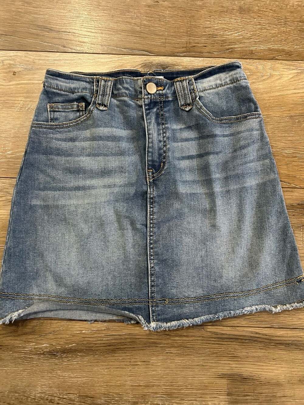Copper Key Women's Blue Denim Raw Hem Mini Skirt Size S